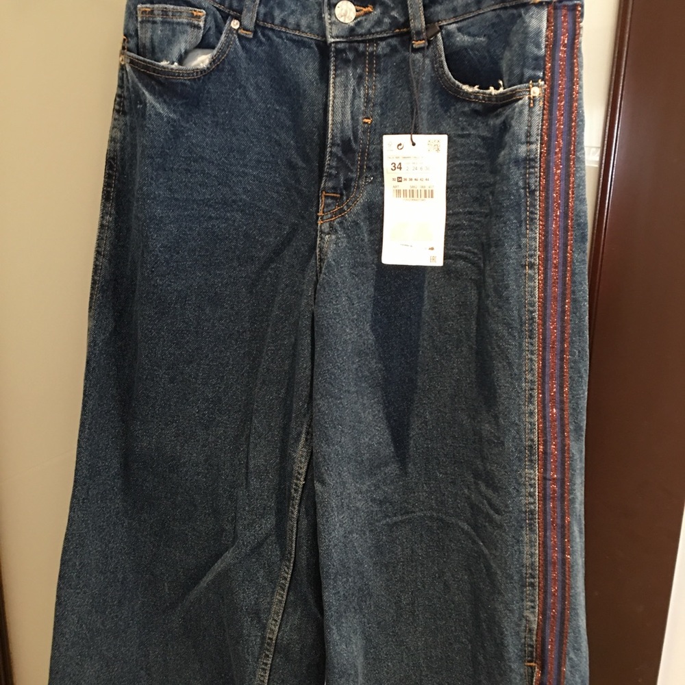 Zara flare wide leg jean with slit